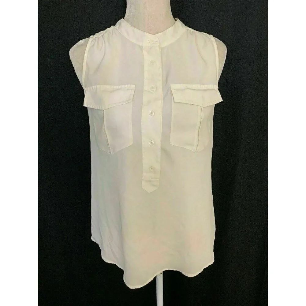 J Crew Solid Ivory Button Down Tank Top Blouse